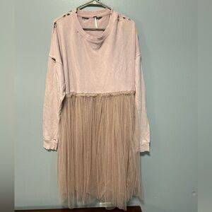 Free people distressed baby pink tulle sweatshirt
